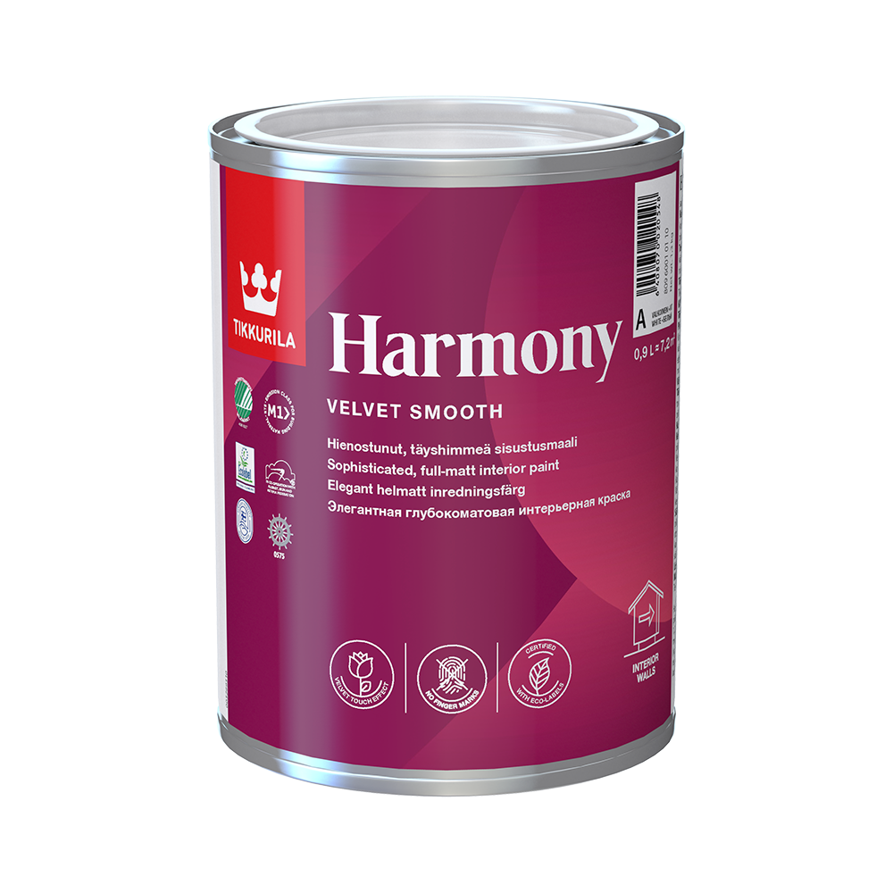 Фарба акрилатна водоемульсійна TIKKURILA Harmony база А глибокий мат білий 0,9 л